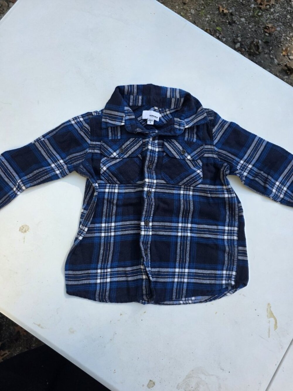 Sonoma Goods for Life Boys Flannel Button-Up Shirt Size 6 Navy Blue Plaid